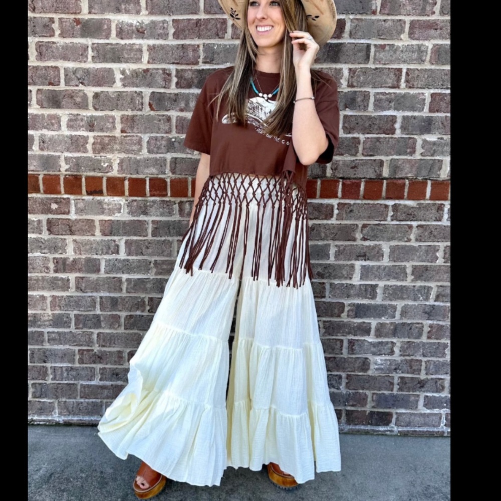 Flowing Tiered Gauze Cloth Pull On Pant Size Multi Color‎ Cream NWT